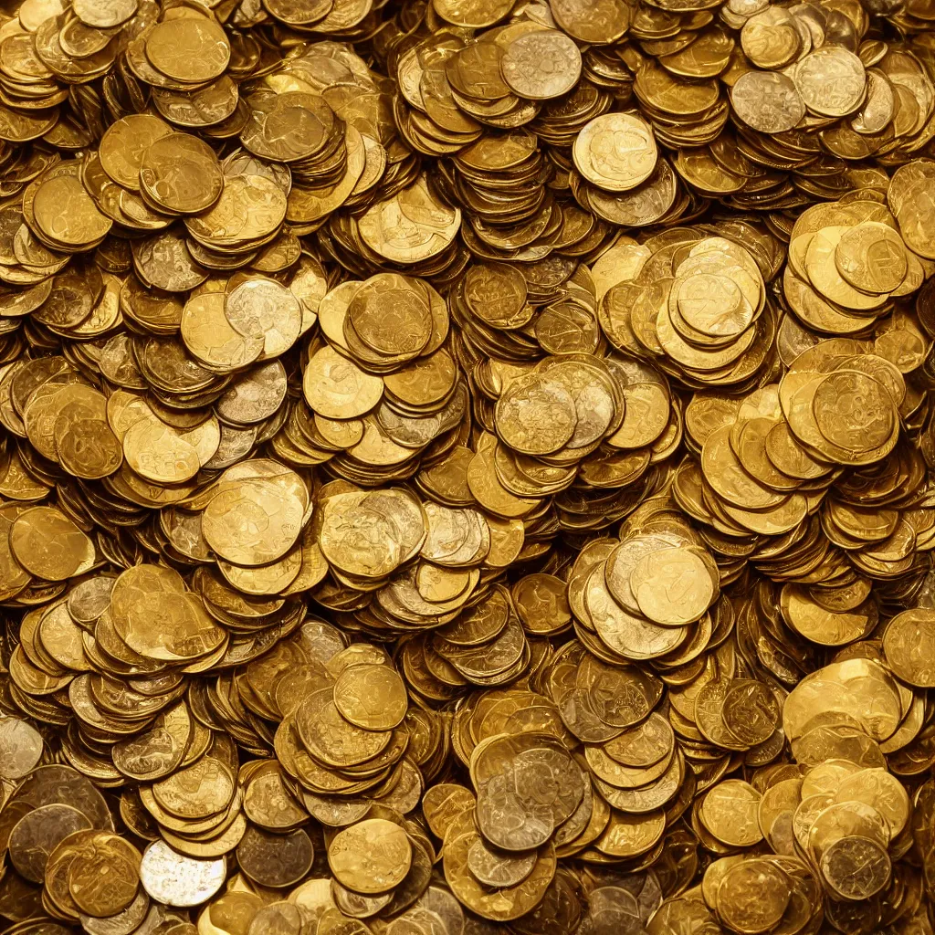 Prompt: a bathtub full of golden coins, full view, product photography