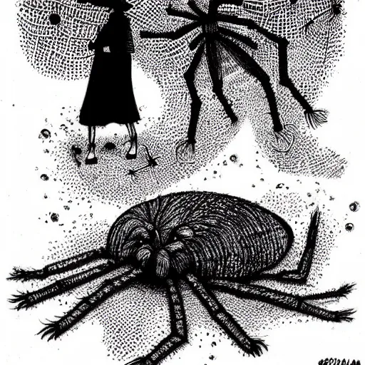 Prompt: “what if everything was spiders, style of Edward Gorey”