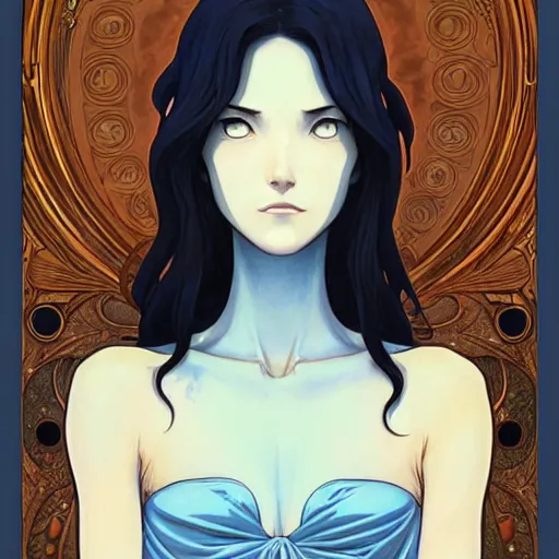 Prompt: intricately detailed vfx portrait of marceline by eiichiro oda!, makoto shinkai, alphonse mucha, art by artgerm and greg rutkowski!, blue eyes!!, large aquiline nose!!, best of behance, concept art, matte, sharp focus, adolphe bouguereau, annie leibovitz, stanley kubrick,