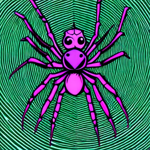 Image similar to spider, purple and green, style of hydro74, vector, woodblock