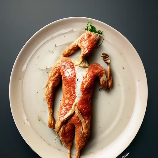 Prompt: anonymous as a cooked chicken on a platter, award winning creature food photography, extremely detailed, artstation, 8 k, sensual lighting, incredible art, wlop, artgerm