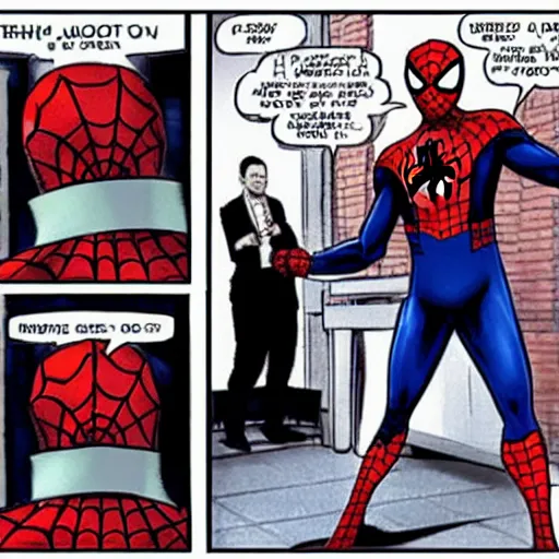 Image similar to spider-man fighting a judge in court