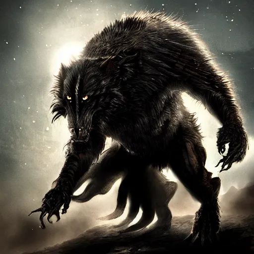 Image similar to armoured werewolf highly detailed, dramatic lighting, cinematic, 4k