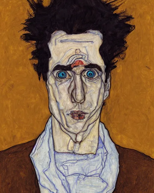 Image similar to portrait of rick sanchez by egon schiele in the style of greg rutkowski