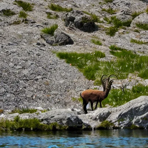 Image similar to ibex eating edelweiss on a mountain lake