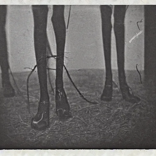 Prompt: A 1900's polaroid of a creepypasta tall slender spindly monster running towards the camera