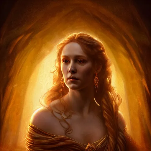 Image similar to majestic gracious regal seductive deity mater theia portrait, ancient greece, atmospheric lighting, painted, intricate, volumetric lighting, beautiful, rich deep colours masterpiece, golden hour, sharp focus, ultra detailed, by leesha hannigan, ross tran, thierry doizon, kai carpenter, ignacio fernandez rios