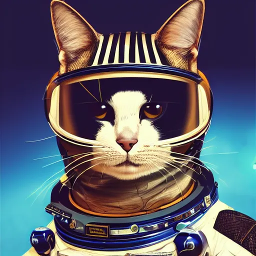 Prompt: a cat in a astronaut suit, 3d, sci-fi fantasy, intricate, elegant, highly detailed, lifelike, photorealistic, digital painting, artstation, illustration, concept art, sharp focus, art in the style of Shigenori Soejima