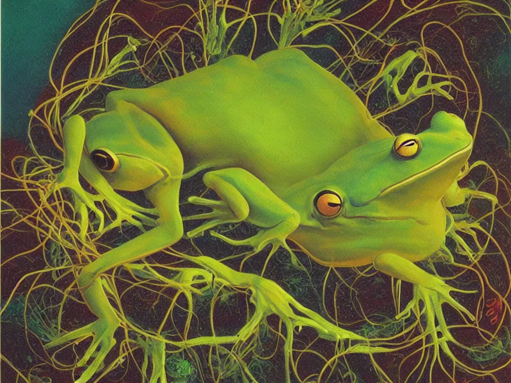 Prompt: the roots of the frog. painting by luigi serafini, agnes pelton