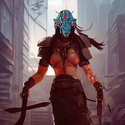 Image similar to cyberpunk viking helmet mask warrior goddess robot ninja fantasy, art gta 5 cover, official fanart behance hd artstation by jesper ejsing, by rhads, makoto shinkai and lois van baarle, ilya kuvshinov, ossdraws