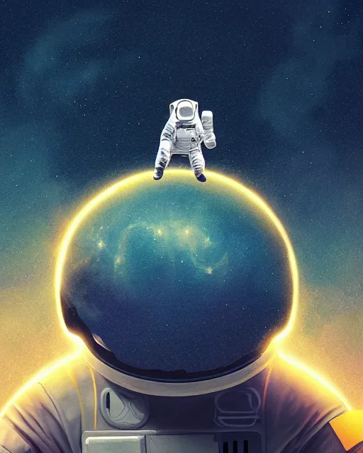 Image similar to a painting of an astronaut floating in space, poster art by mike winkelmann, behance contest winner, space art, sci - fi, poster art, 2 d game art