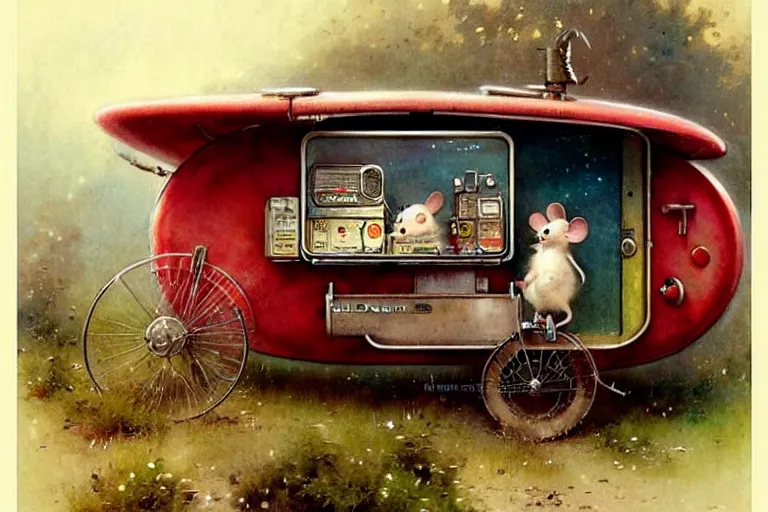 Image similar to adventurer ( ( ( ( ( 1 9 5 0 s retro future robot mouse vending machine wagon house. muted colors. ) ) ) ) ) by jean baptiste monge!!!!!!!!!!!!!!!!!!!!!!!!! chrome red