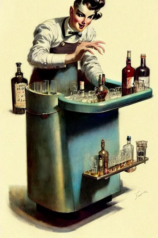 Prompt: ( ( ( ( ( 1 9 5 0 s retro future android mobile bartender bar. muted colors. ) ) ) ) ) by jean - baptiste monge,!!!!!!!!!!!!!!!!!!!!!!!!!