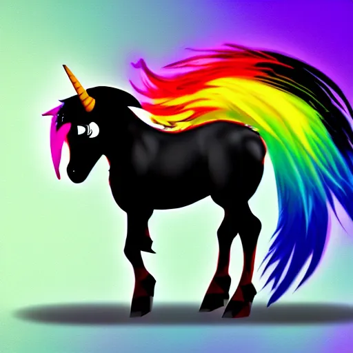 Prompt: digital illustration of a black punk rock unicorn with a rainbow mohawk, deviantArt, artstation, artstation hq, hd, 4k resolution