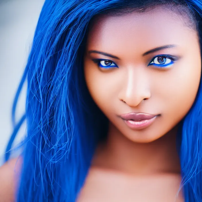 Prompt: photograph of a beautiful! woman with blue coloured skin skin!!!!!!!!!!. extremely detailed. dslr. 5 0 mm.