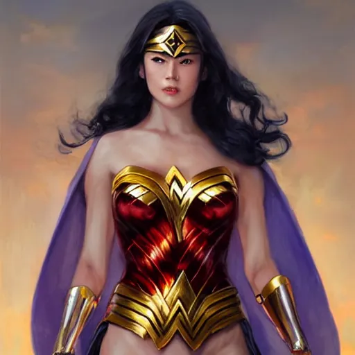 Prompt: A Portrait of Japanese Wonder Woman by Mandy Jurgens