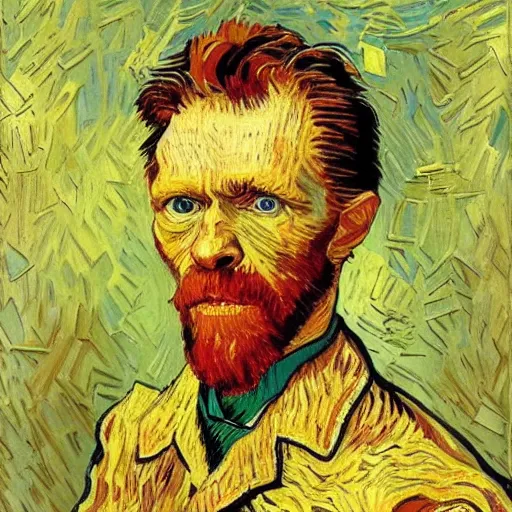 Image similar to willem dafoe as vincent van gogh, self portrait oil painting