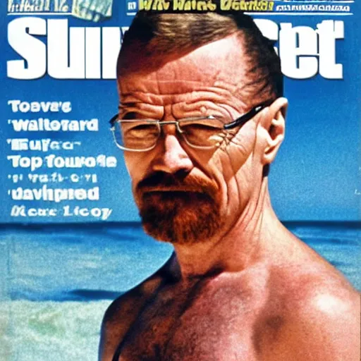 Prompt: Walter White on the cover of Swimsuit Illustrated (1967)