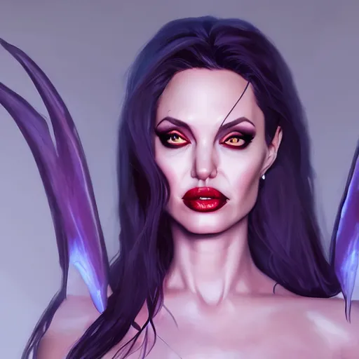 Image similar to Portrait of Angelina Jolie as a succubus demon, mattepainting concept Blizzard pixar maya engine on stylized background splash comics global illumination lighting artstation lois van baarle, ilya kuvshinov, rossdraws