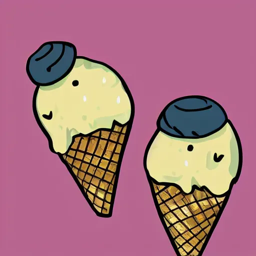 Prompt: Two ice cream huggin themselves with face expressions digital art