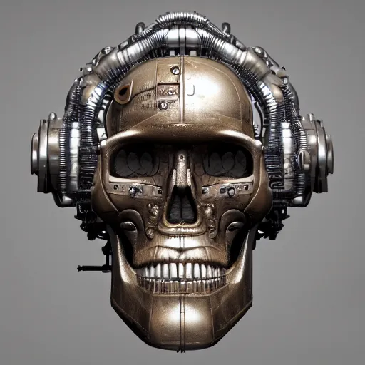 Prompt: CAD cross-sectional view of a steampunk cyborg skull, highly detailed, 3D render, octane render, global lighting by Giger, Johanna Martine and Jeffrey Smith, 8K HDR