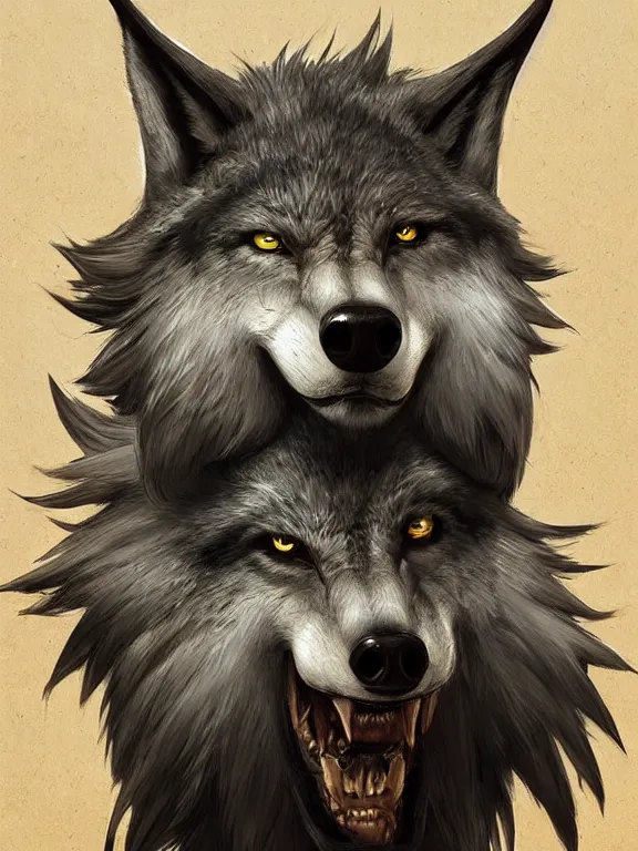 Prompt: 3/4 headshot of cute anthro wolf man, D&D, handsome, fantasy, intricate, long snout, donkey ears, fursona, black hair, elegant, highly detailed, digital painting, artstation, concept art, smooth, sharp focus, illustration, art by artgerm and greg rutkowski and alphonse mucha