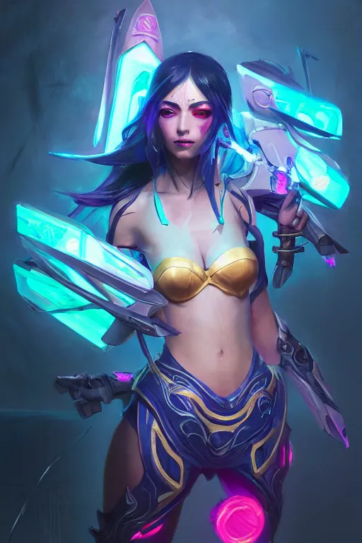 Image similar to irelia from league of legends, cyberpunk futuristic neon. flying blades in air, decorated with traditional japanese ornaments by ismail inceoglu dragan bibin hans thoma greg rutkowski alexandros pyromallis nekro rene maritte illustrated, perfect face, fine details, realistic shaded, fine - face, pretty face, masterpiece