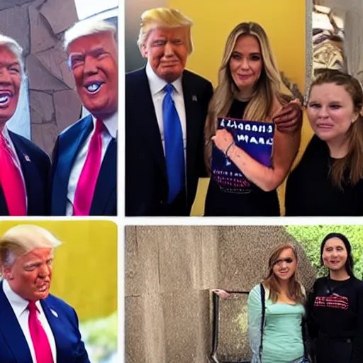 Prompt: anti - vaxxers pose with donald trump, the dictionary, the zoo