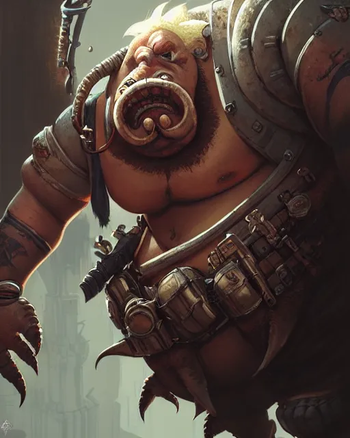 Prompt: roadhog from overwatch, character portrait, portrait, close up, concept art, intricate details, highly detailed by greg rutkowski, michael whelan and gustave dore