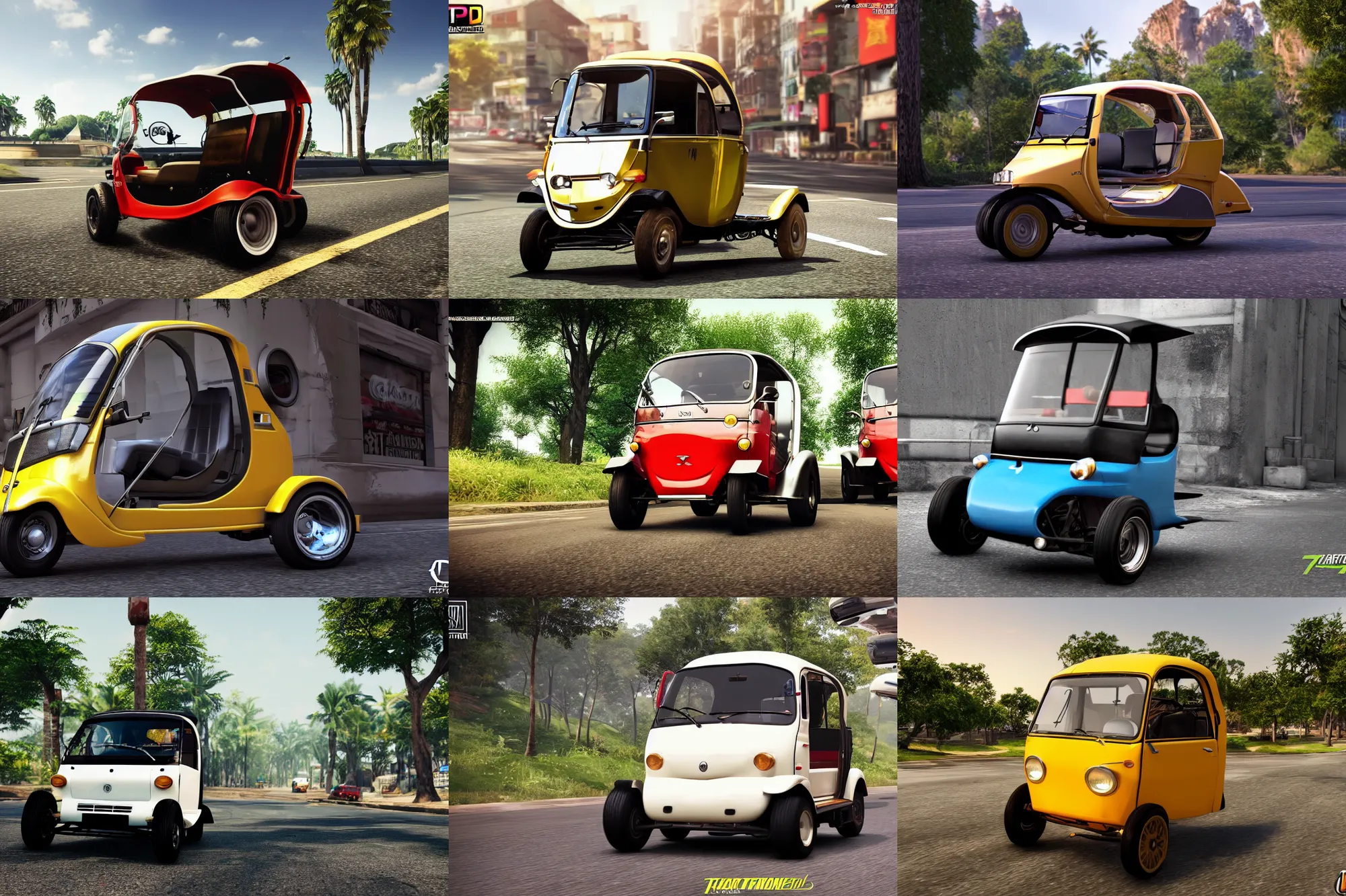 Prompt: photo wallpaper tuktuk! gran turismo 7 forza horizon need for speed fast and furious 5 unreal engine tuktuk! game concept tuktuk! octane render tuktuk, 4 khd 2 0 2 2 3 d cgi rtx style chrome reflexion global illumination ray tracing hdr arstation pixar and disney unreal