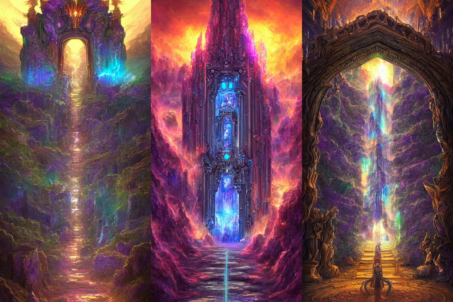 Image similar to the gate to the eternal kingdom of bismuth, fantasy, digital art, hd, detailed.