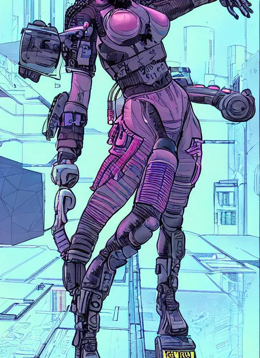 Image similar to sonya igwe. apex legends cyberpunk fitness babe. concept art by james gurney and mœbius.