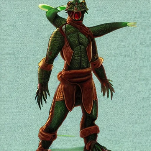 Prompt: A lizard humanoid fighter