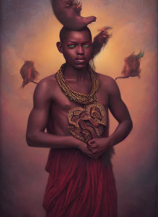 Prompt: portrait of a magical african boy, by agostino arrivabene and tom bagshaw and manuel sanjulian