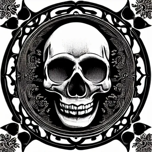 Image similar to black skull engraved with gothic ornaments