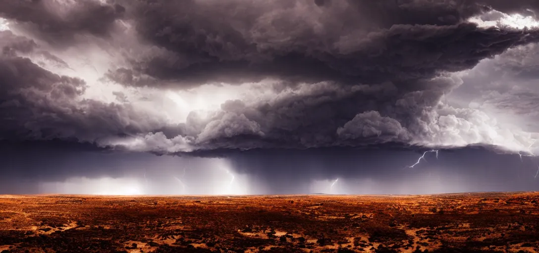 Image similar to a beautiful picture of a dark thundercloud in a desert, intricate detail, god rays, an extremely close lightning strike, sunset, serene, volumetric lighting, volumetric clouds, 8 k, hyperrealistic, digital art trending on artstation