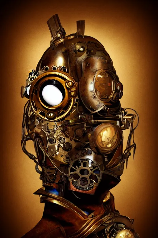 Image similar to steampunk helmet fantasy art mask robot ninja stylized digital illustration sharp focus, elegant intricate digital painting artstation concept art global illumination ray tracing advanced technology chaykin howard and campionpascale and cooke darwyn and davis jack