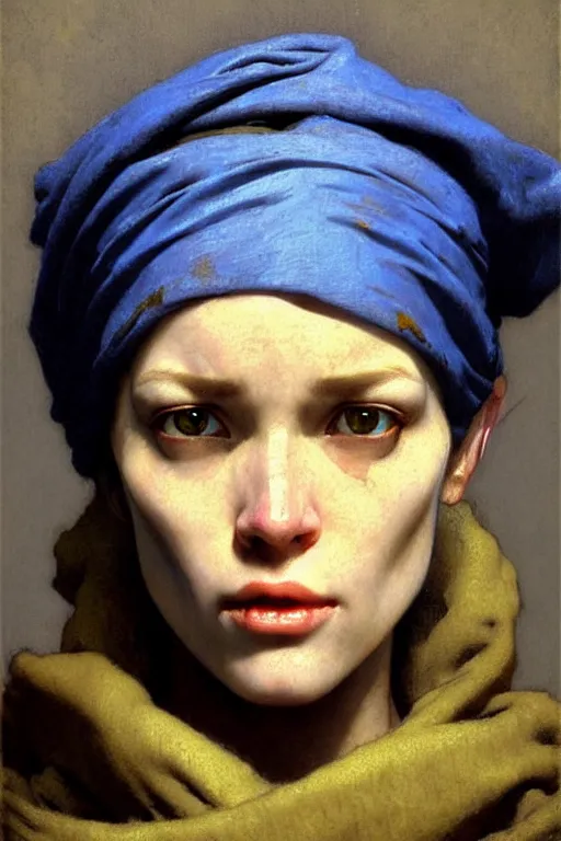 Image similar to full character portrait half - life 2 team fortress 2 video game character art not the girl with the pearl earring character design, painting by gaston bussiere, katsuya terada, nc wyeth, greg rutkowski, craig mullins, vermeer, frank frazetta, mucha, tom of finland, trending on artstation, jeffery catherine jones