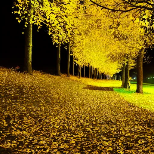 Image similar to Autumn night, Full moon,, path surrounded by trees with yellow leafs, beautiful