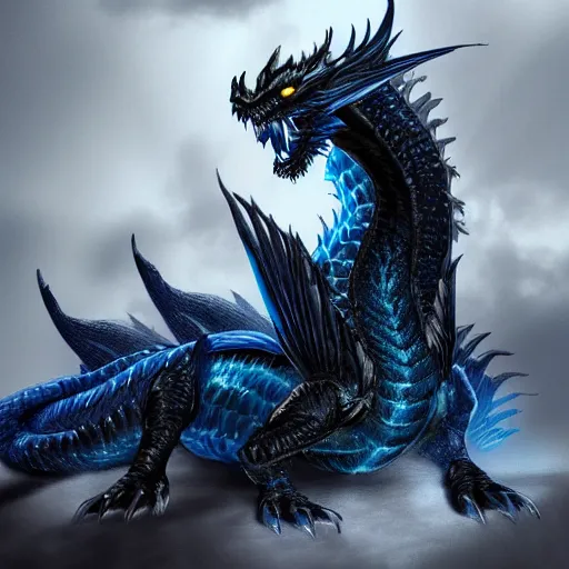 Image similar to a majestic black and blue dragon, hd, 4k, trending on artstation, award winning, 8k, 4k, 4k, 4k, very very very detailed, high quality digital art