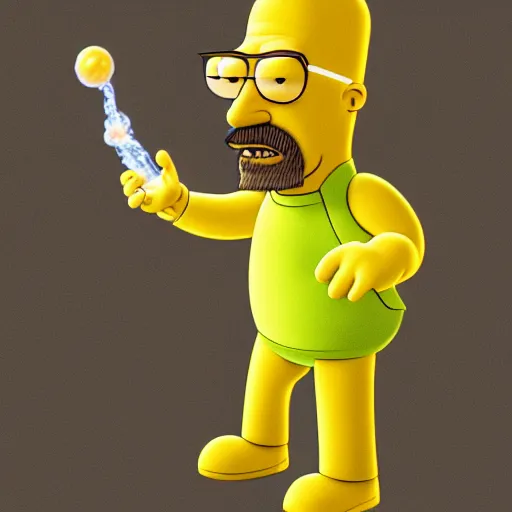 Image similar to walter white doing chemistry stuff in the simpsons, digital art, octane render