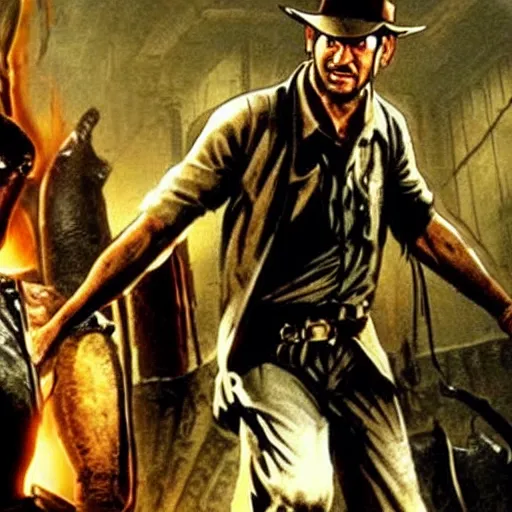 Prompt: a still of from the movie indiana jones and the temple of doom crossover with the game demon's souls