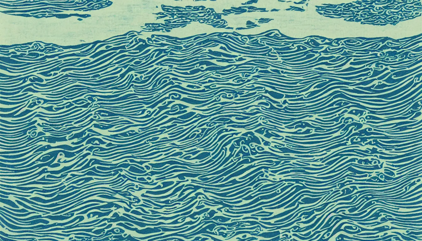 Image similar to ocean swells, woodblock print