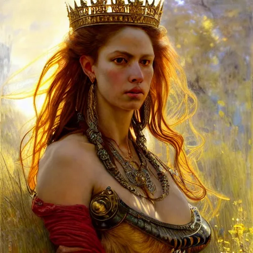 Prompt: highly detailed portrait of a majestic lioness queen in the form of a beautiful woman. d & d, art by donato giancola and ruan jia and carl larsson and eugene delacroix. trending on artstation, intricate details, energetic composition, golden ratio, concept art, illustration, elegant art