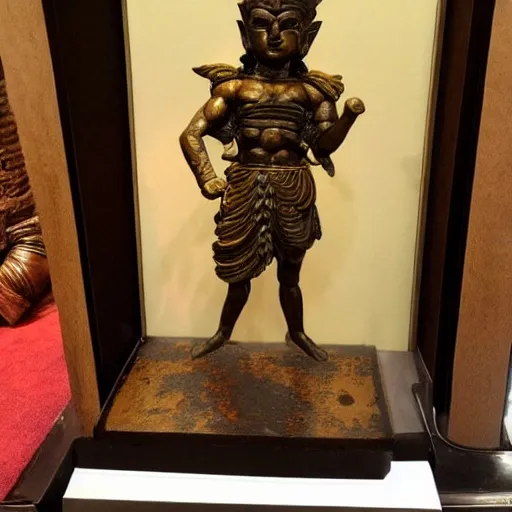 Image similar to photo of fragmented Bronze Babylonian sculpture of Goku made of Bronze, Bronze!!