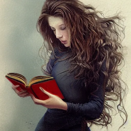 Prompt: An incredible fantastical painting of a girl reading book, hair flowing down | symmetric!, anatomically correct | by Greg Rutkowski and Greg Staples with James Gurney | hyperrealism artwork beautiful detailed painting | trending on Artstation