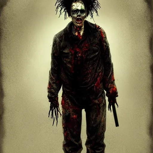 Prompt: early robert smith as a zombie looking shy, 7 days to die zombie, fine art, award winning, intricate, elegant, sharp focus, cinematic lighting, digital painting, 8 k concept art, art by z. w. gu, art by brom, art by michael hussar, masterpiece, 8 k