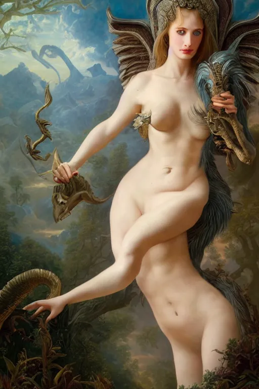 Image similar to A fantasy book style portrait painting of a hybrid, Eva Green, Anya_Taylor-Joy, Cory Chase, as a Mystical Valkyrie, Anubis-Reptilian, Atlantean Warrior, François Boucher, Oil Painting, unreal 5, DAZ, hyperrealistic, octane render, Regal, Refined, Detailed Digital Art, RPG portrait, William-Adolphe Bouguereau, Michael Cheval, Walt Disney (1937), Steampunk, Volumetric Golden dappled dynamic lighting, Highly Detailed, Cinematic Lighting, Unreal Engine, 8k, HD