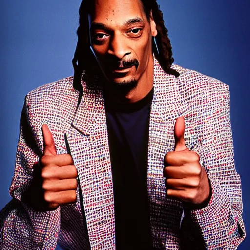 Image similar to Snoop Dog holding two thumbs up for a 1990s sitcom tv show, Studio Photograph, portrait, C 12.0