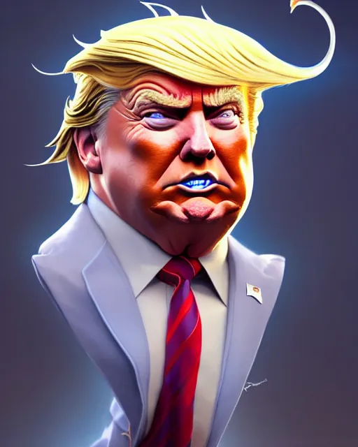Image similar to character concept art of donald trump as poseidon in a dynamic pose | cute - fine face, pretty face, realistic shaded perfect face, fine details by stanley artgerm lau, wlop, rossdraws, james jean, andrei riabovitchev, marc simonetti, and sakimichan, tranding on artstation